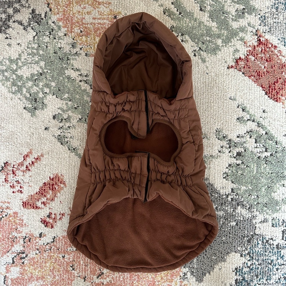 Adorable Dog Coat Hooded Puffer Parka Jacket Coat Brown Dog Size Medium